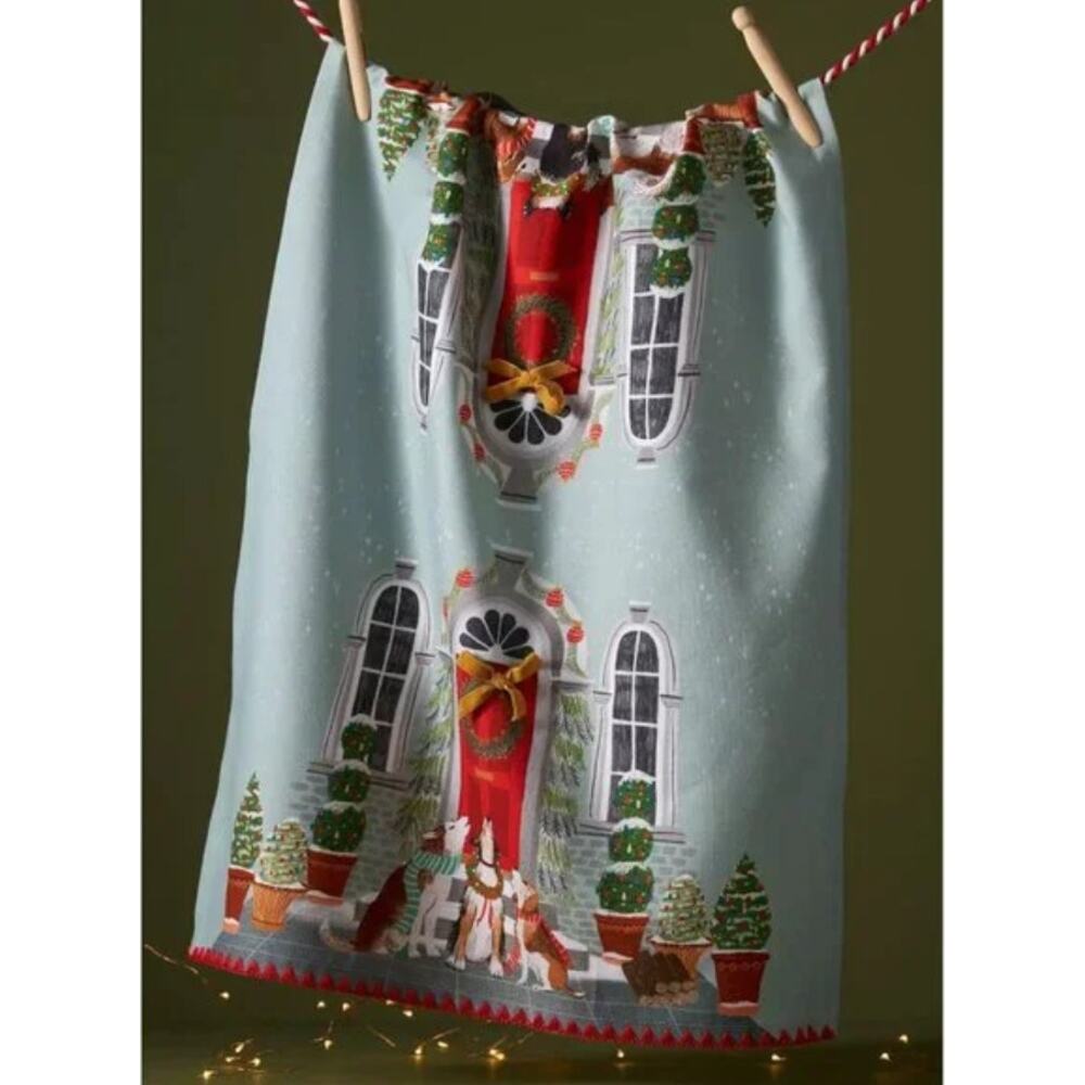 Anthropologie Dog Carolers Dish Towel